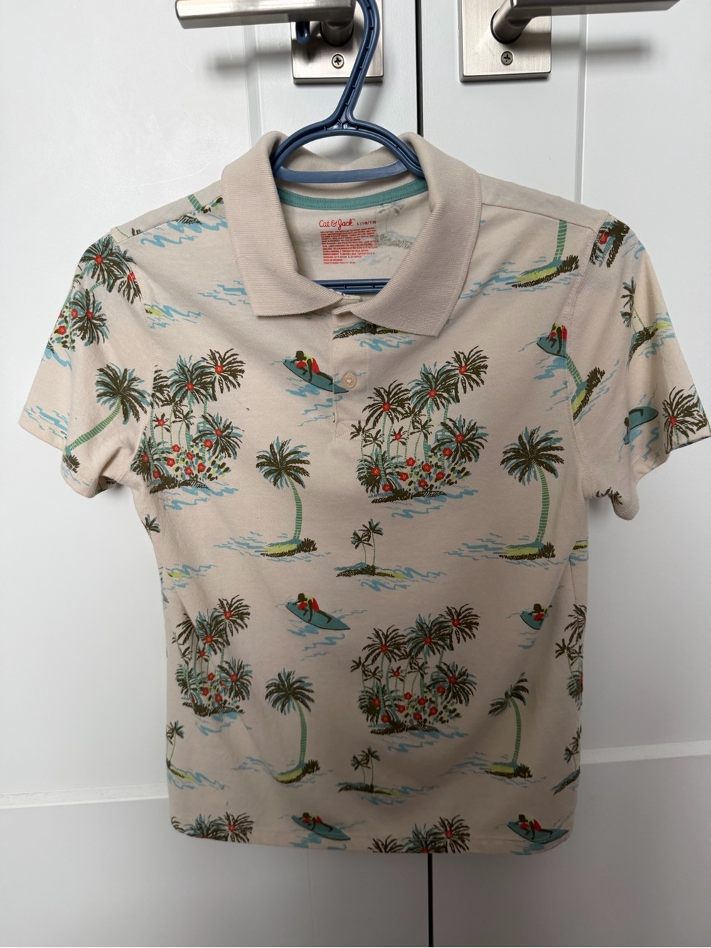 Cat & Jack Beige Tropical Print boys Polo size 10/12